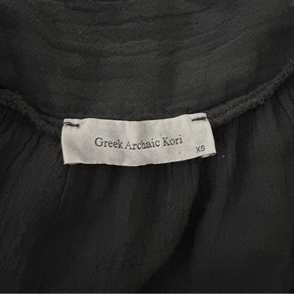 Greek Archaic Kori Black Cotton Gauze Tiered Flowy Maxi Halter Dress, Sz XS - Picture 13 of 13